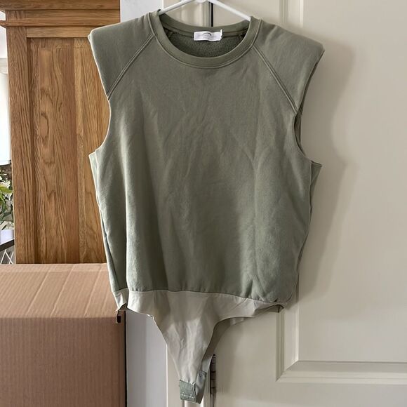 NEW Jonathan Simkhai Channing Terry sweatshirt sleeveless eucalyptus top - Picture 4 of 13